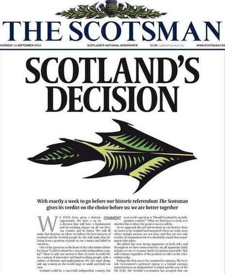 Front page of The Scotsman