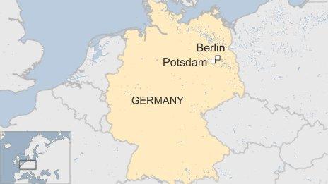 Map of Germany highlighting Potsdam and Berlin