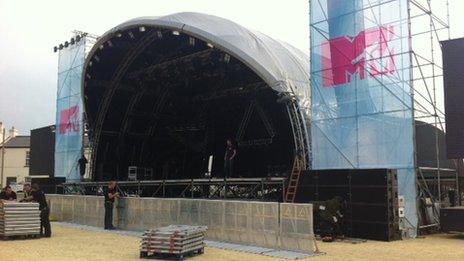 Work is under way to prepare the site for Friday's concert