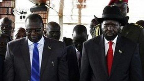 South Sudan president Salva Kiir and former deputy president Riek Machar