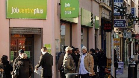 People queuing outside Job Centre Plus office in London