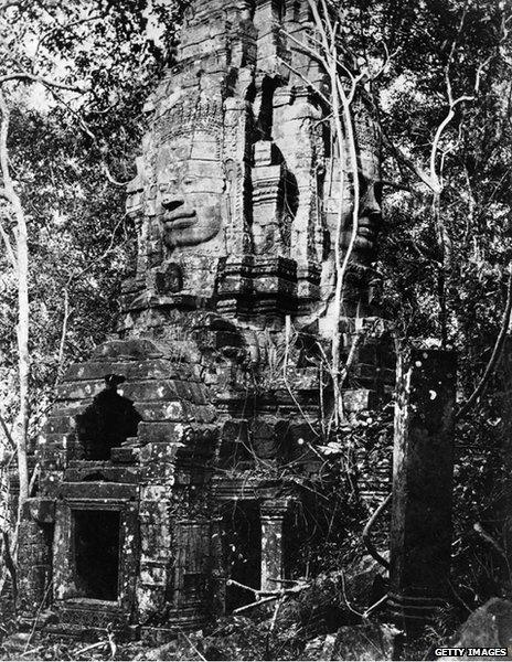 Phra Sav Ling Povn, palace of the leprous king, near the great temple of Angkor Wat, circa 1930