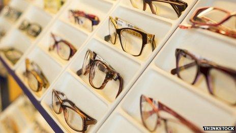Glasses in an optician's shop