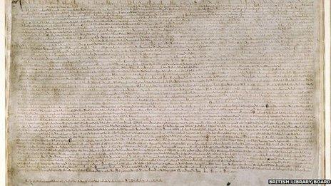 One of the two Magna Carta owned by the British Library.