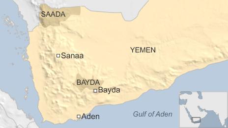 Map of Yemen showing Bayda