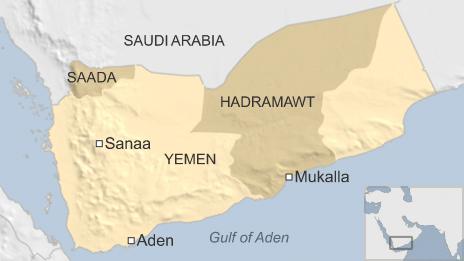 Map of Yemen showing Hadramawt
