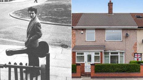 George Harrison outside his childhood home