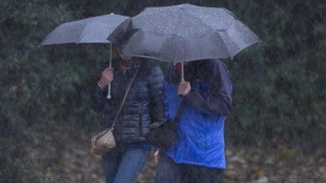 Couple with umbrellas
