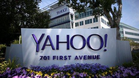Yahoo logo on sign at headquarters