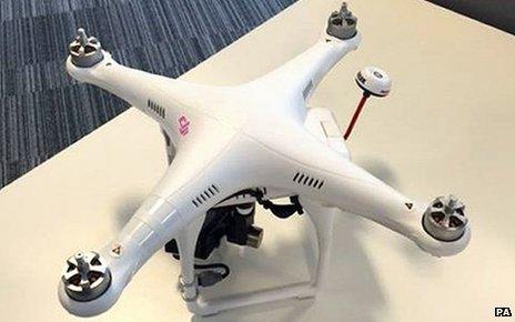 Undated handout photo issued by Greater Manchester Police of a drone, which was flown over a packed football stadium