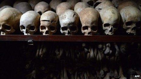 skulls on display in the Nyamata church