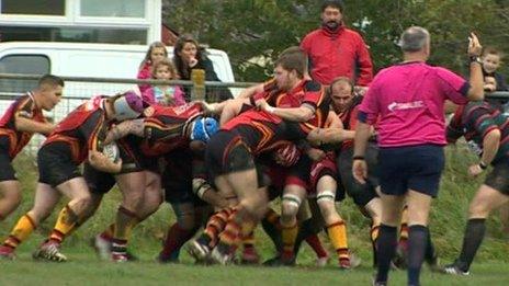 Ex-Wales rugby internationals at match for Dylan Rees - BBC News