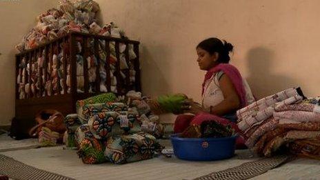 India women making sanitary towels from recycled cloths