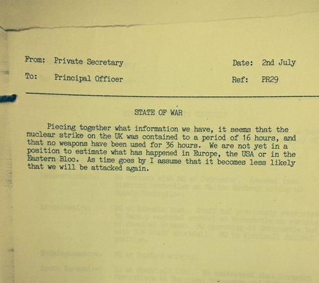 Photo of a National Archives document, dated 2 July, imagining a nuclear attack