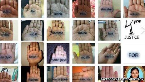 Montage of photos of hands signalling support for the campaign