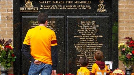 Memorial to victims of the Bradford City fire at Valley Parade