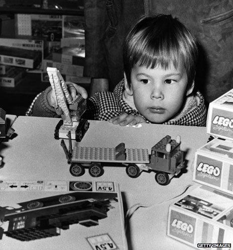 Boy playing with Lego at Bentalls store in Kingston, Surrey in 1969