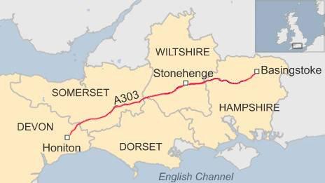 Map showing the A303