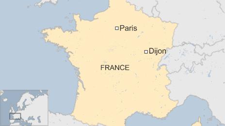 A map showing Dijon, France