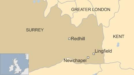 Map showing the location of Newchapel in Surrey