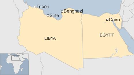 Map showing the Libyan cities of Tripoli, Benghazi and Sirte and Egypt's capital Cairo - 3 December 2015