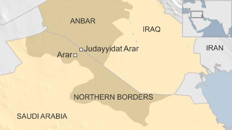 Map showing border regions of Saudi Arabia and Iraq