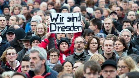 Tens of thousands participate in a demonstration against racism and for an open society in Dresden (10 January 2015)