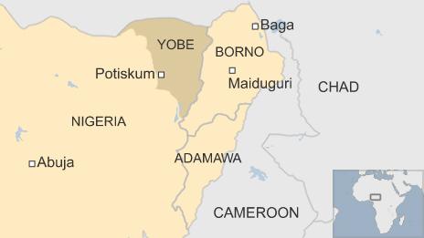 Map showing Nigerian state of Yobe and the city of Potiskum - 11 January 2015