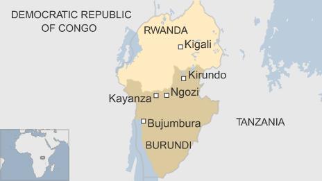 Map showing Burundi and Rwanda