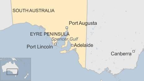 Map showing Eyre Peninsula and Spencer Gulf, South Australia