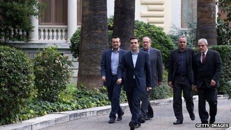 Syriza party leader Alexis Tsipras (2nd left)