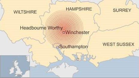 Winchester earthquake map