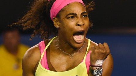 Serena Williams celebrates winning the Australian Open