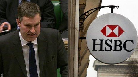 Composite picture of Treasury minister David Gauke in the House of Commons, and an HSBC sign outside a bank building