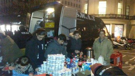 People serving the food