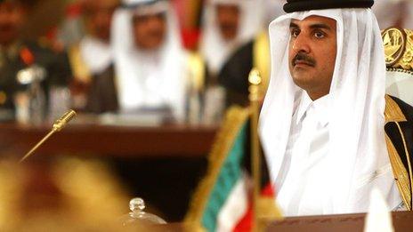 Qatari Emir Qatari Emir Sheikh Tamim bin Hamad Al Thani - shown in Doha in 2014