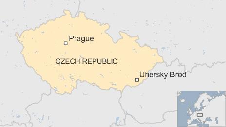 A map showing Uhersky Brod, in the eastern Czech Republic