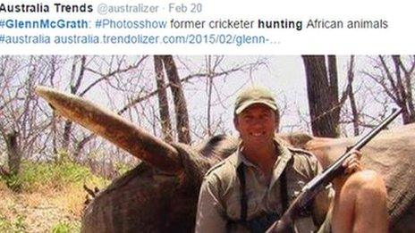 Screen grab from Twitter about the Glenn McGrath hunting photos