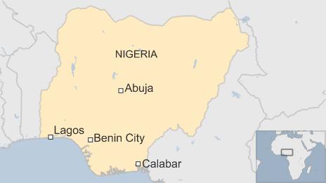 Map of Nigeria showing location of Benin City