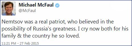 Tweet by Michael McFaul - 27 February 2015