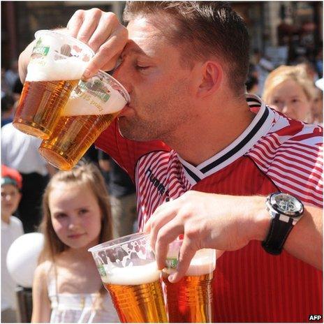 A Danish football fan in the Ukrainian city of Lviv before the Germany-Denmark clash in Euro 2012