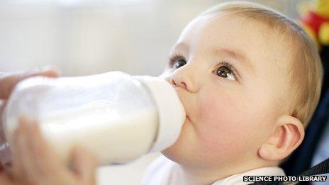 Baby boy drinking milk