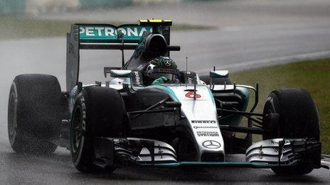 Nico Rosberg driving in the rain