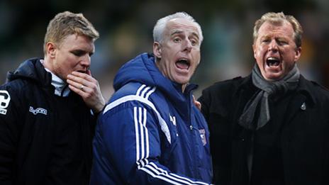 Bournemouth boss Eddie Howe (left), Ipswich boss Mick McCarthy and Derby boss Steve McClaren