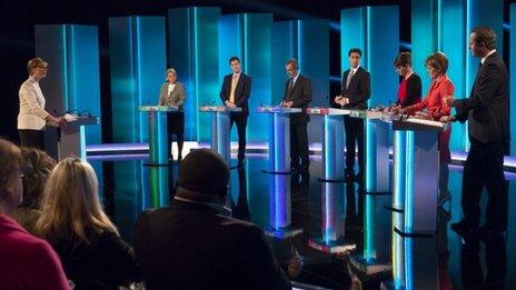 The seven party leaders during Thursday's debate