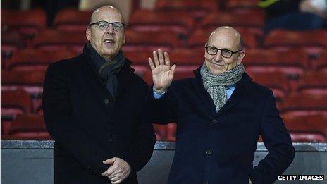 Joel Glazer (r) and Avram Glazer, the co-Chairmen of Manchester United, at the game v Burnley at Old Trafford in Feb 2015
