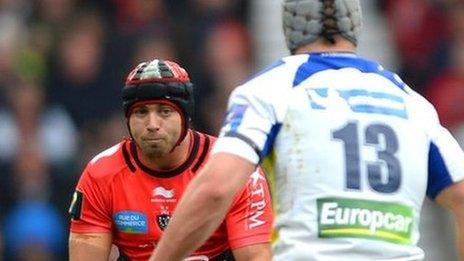 Leigh Halfpenny's path is blocked by Jonathan Davies