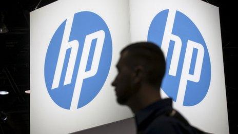 hp logo with man in front