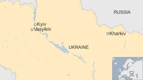 Map of Vasylkiv outside Kiev in Ukraine