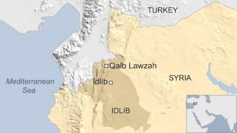 Map of Syria showing location of Qalb Lawzah